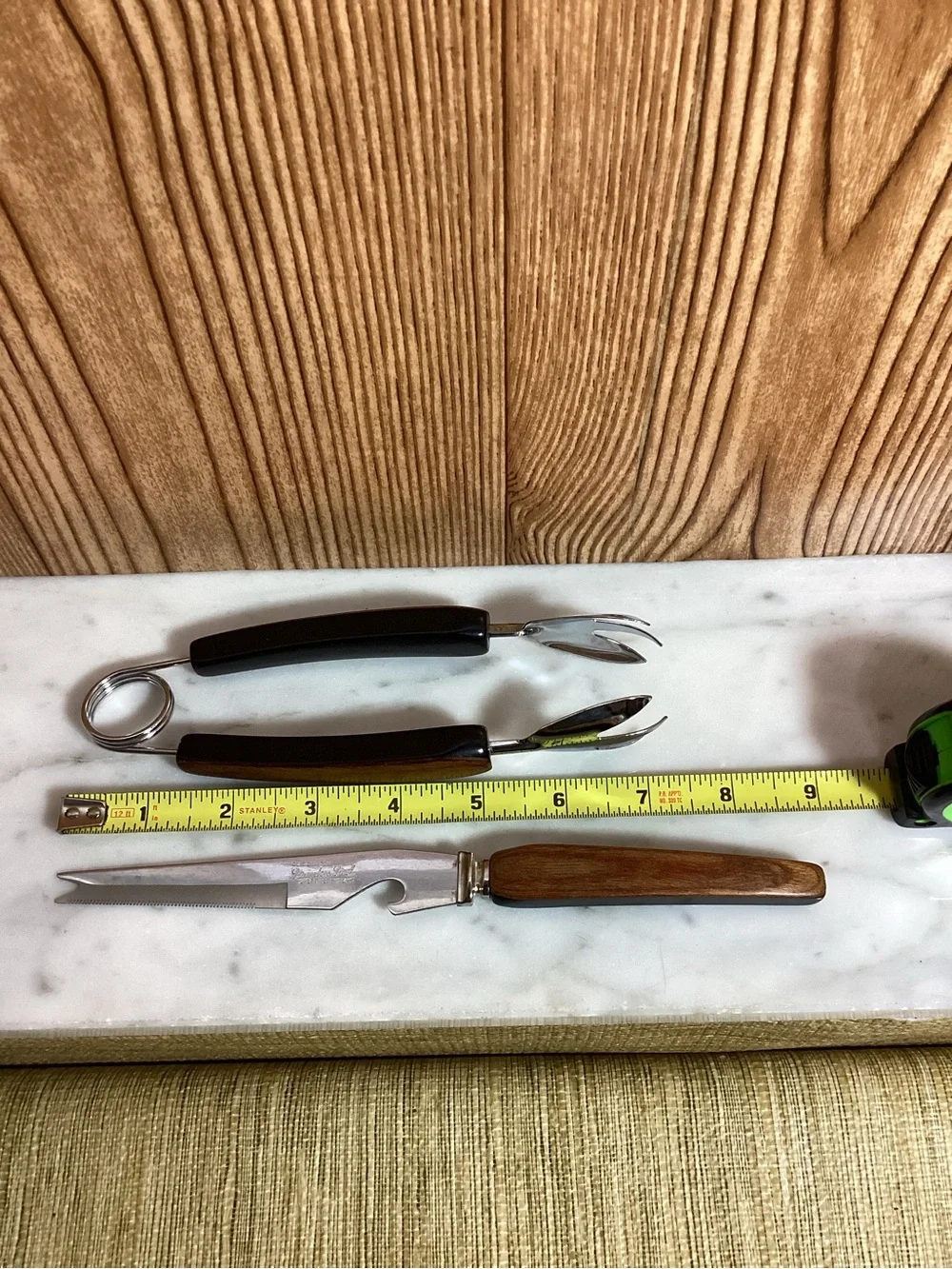 Vintage Wood Handle Men's Claw Tongs ,Multi functional Knife - Wood Tone